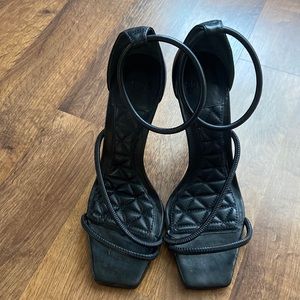 Beautiful Black Stilettos; never worn, ankle strap shoes.